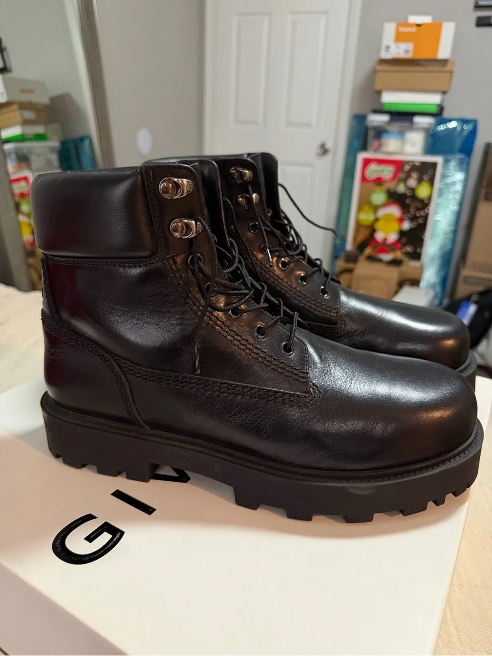 Givenchy Black Leather Lug-Sole Lace Boots